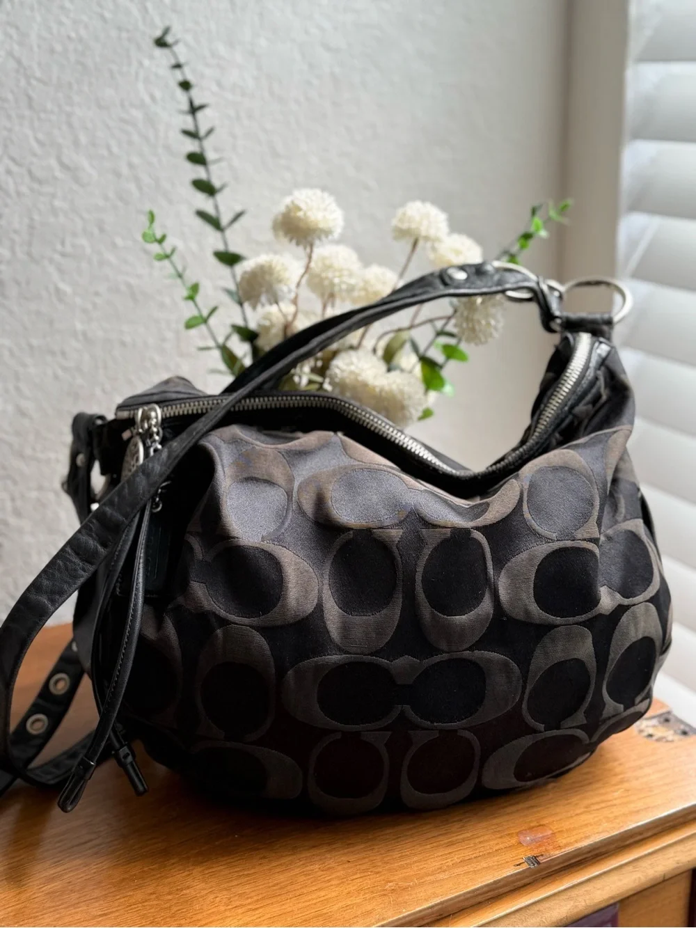 Coach Ali signature Hobo bag in black signature jacquard 2008